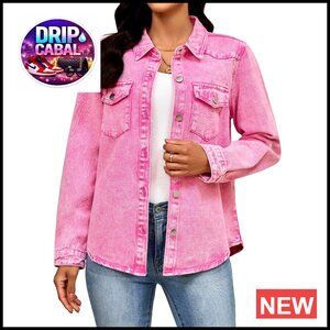 Distressed Denim Trucker Jacket Women's Size Small Relaxed Fit